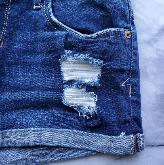 Dark Wash Ripped Distressed Jean Shorts - Picture 3 of 4